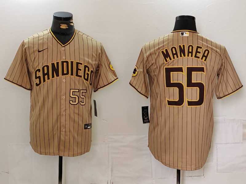 Mens San Diego Padres #55 Sean Manaea Khaki Cool Base Stitched Jerseys